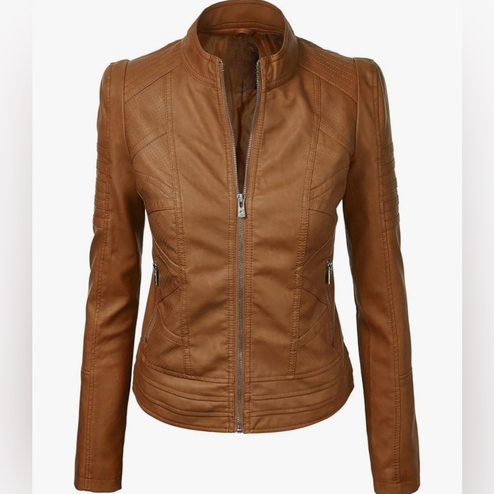 Faux Leather Jackets for Women Motorcycle PU Moto Biker Outwear Coat